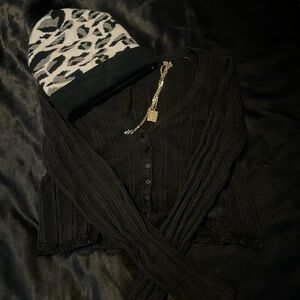 Black button up lace top